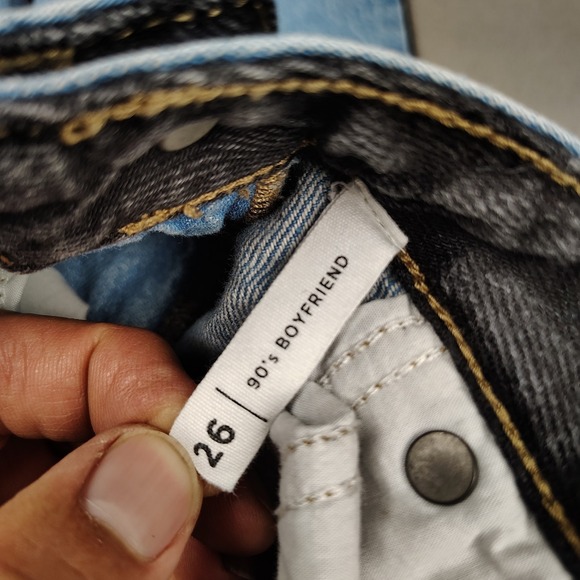 Pacsun 90s Boyfriend Jeans Women XXS 00 Blue Black Colorblock Denim Straight Leg - Picture 7 of 10